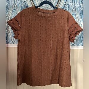 Eyelet Top, Size XXL, caramel brown, short sleeves